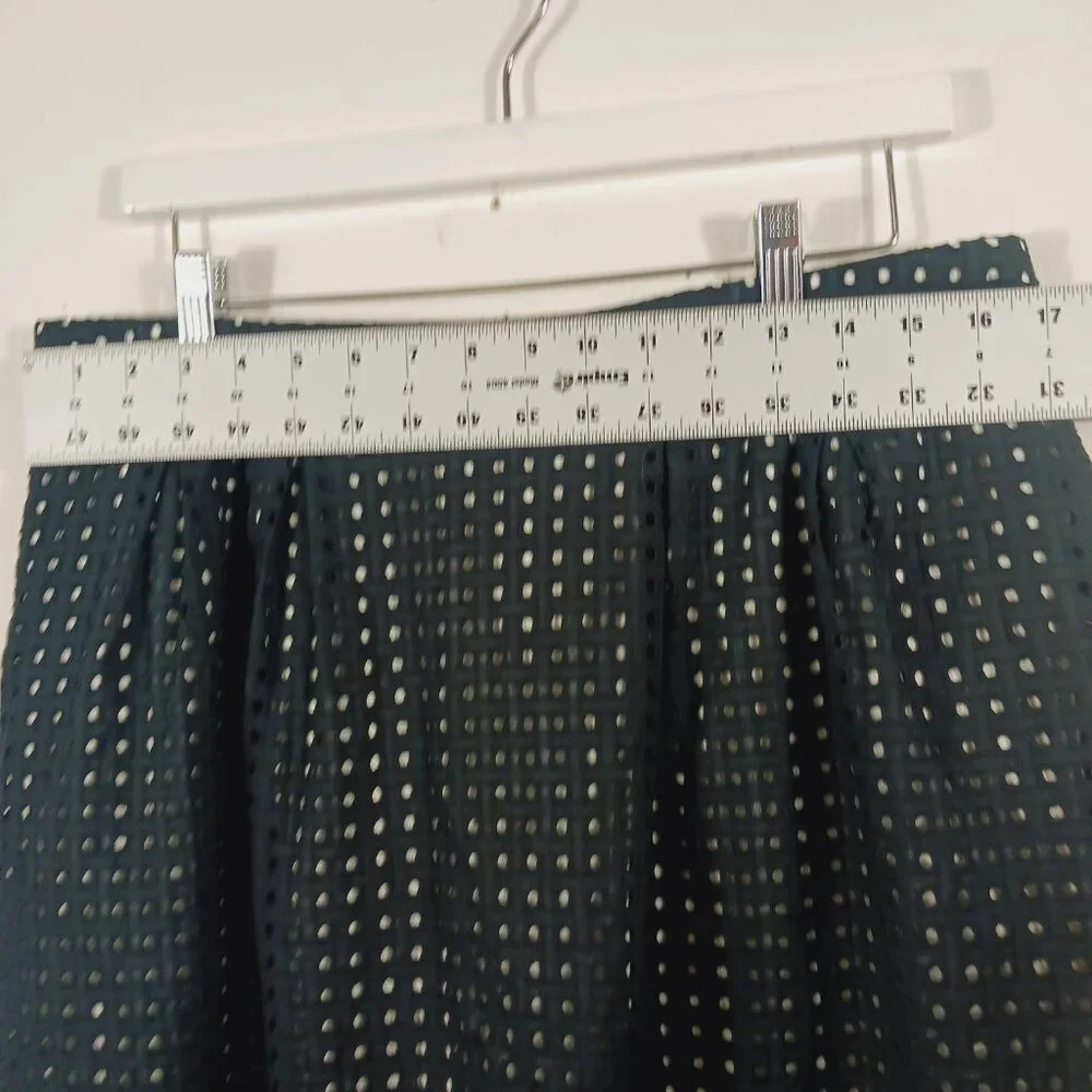 Dennis Basso Black Eyelet Pleated Skirt, White Lining, Size 14, Pockets, Classic